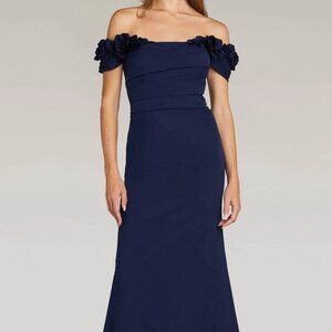 NWT Gia Franco 12220 Mother of the Bride Floral Applique Gown Navy Size 8